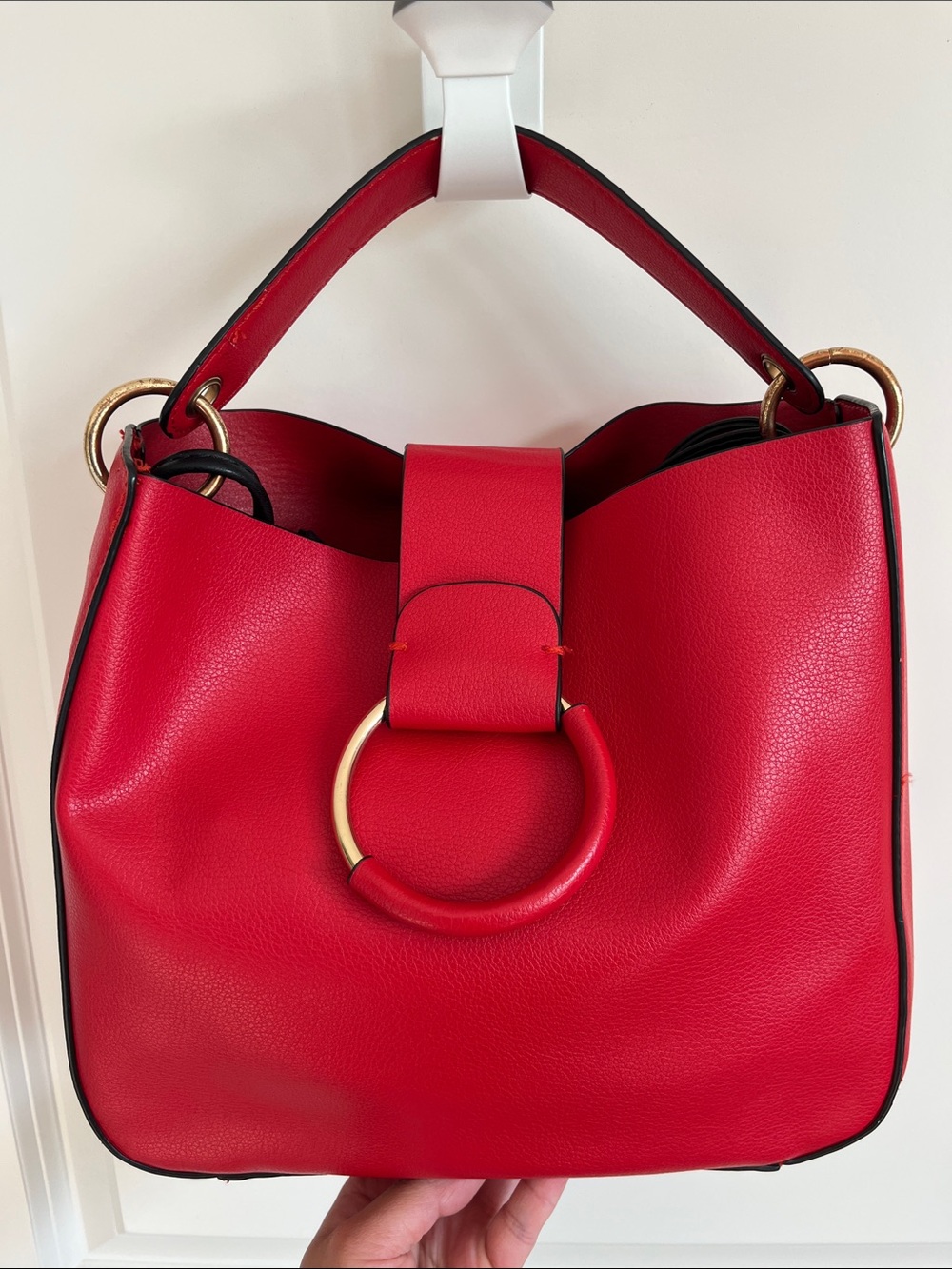Red Ring-Accent Shoulder Bag